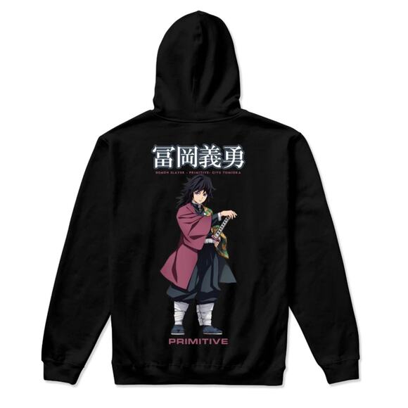 Primitive Skate Men's X Demon Slayer Giyu Tomioka Anime Black Hoodie Sweatshirt - Picture 1 of 2